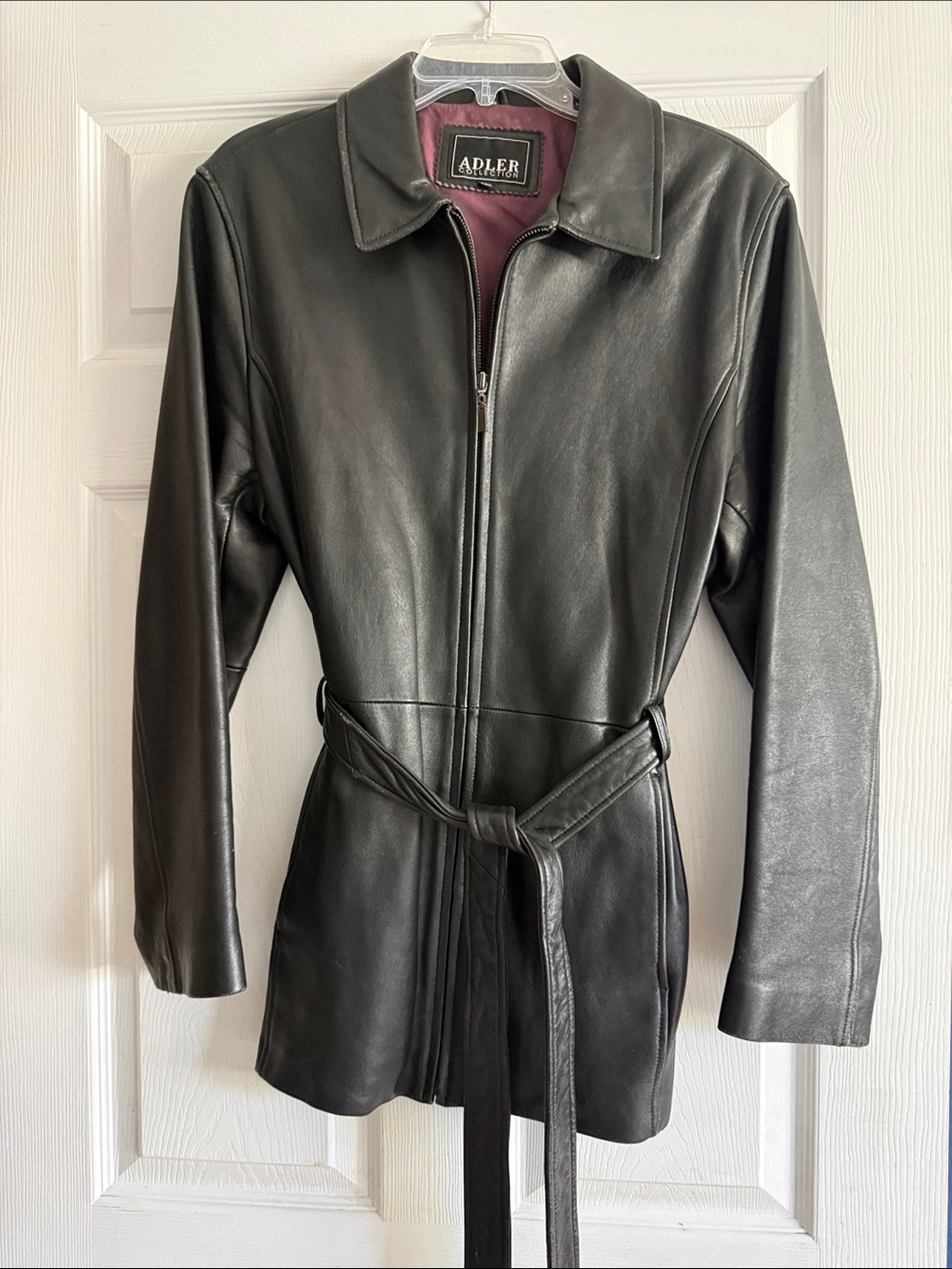 Adler Collection Black Leather Belted Zip Up Jacket